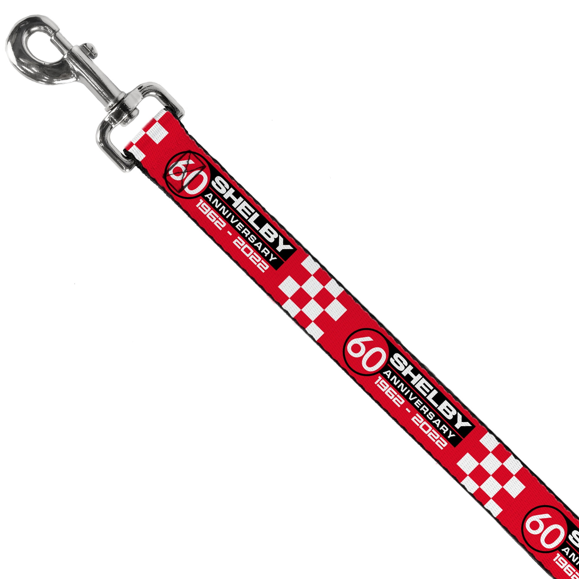 Carroll Shelby Pet Leash, Dog Leash, Shelby 60th Anniversary Checker Red Black White, 6 Feet Long 1.0 Inch Wide