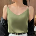 thumbnail image 2 of WCMZJ Women's Silk Tank Top Ladies V Neck Camisole Silky Loose Sleeveless Blouse Satin Tank Shirt Green S, 2 of 5