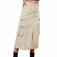 thumbnail image 2 of Women'S Long Jean Skirts with Slit Elastic Waist Cargo Denim Maxi Skirt Khaki M, 2 of 8
