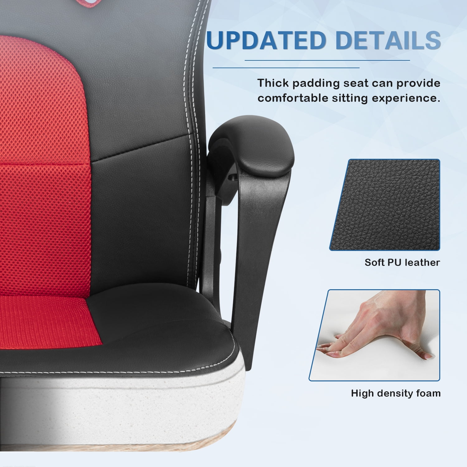 Lacoo Faux Leather Computer Gaming Chair Office Desk Chair with Lumbar Support, Red