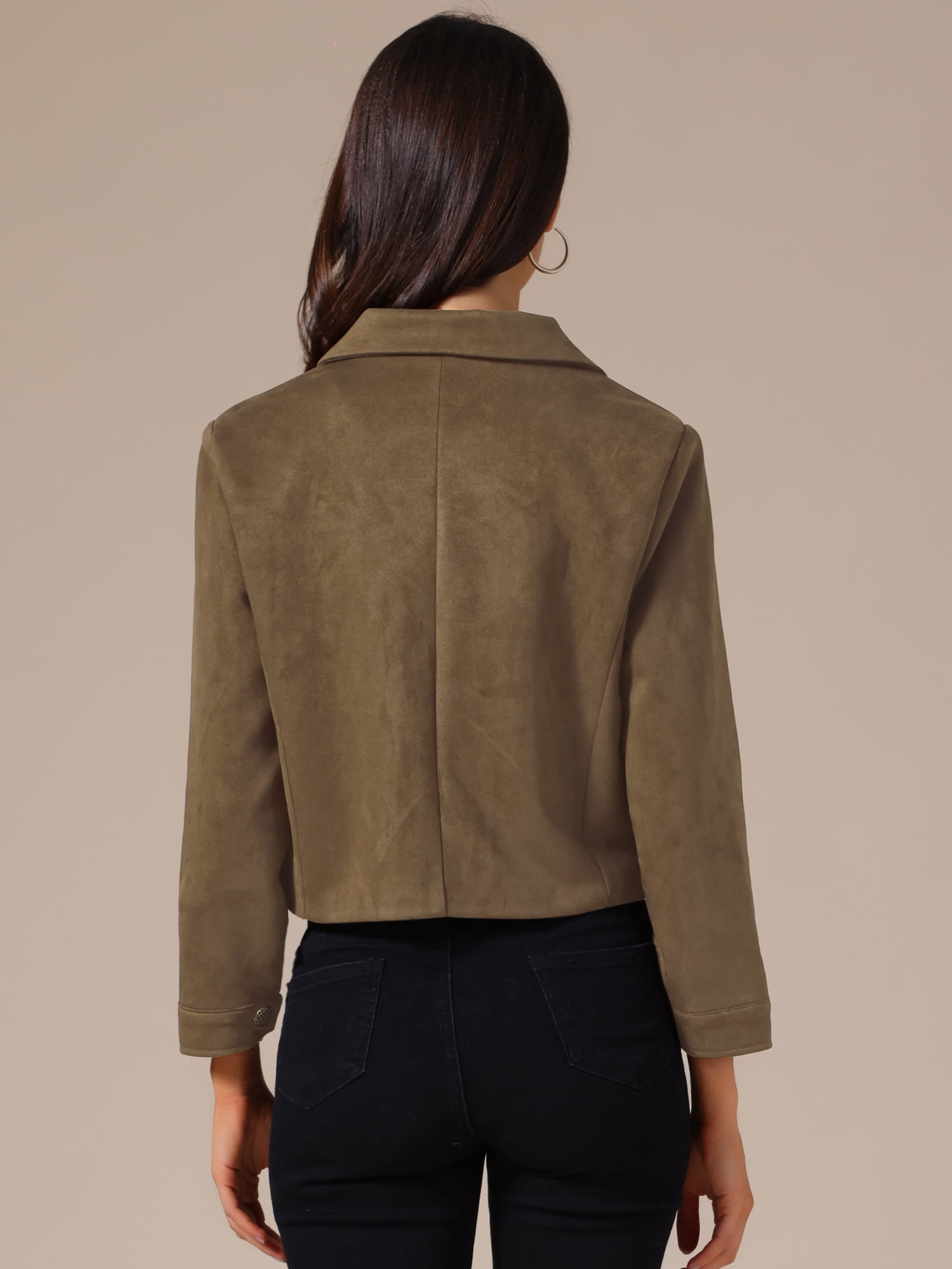DARING DIVA Women's Faux Suede Long Sleeve Button Down Short Jacket Coat M Brown