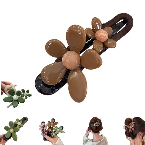 Pinzas rectas con diseño de pico de pato y flores retro, horquilla y pinza recta con diseño de pico de pato y flores retro, pinzas para el pelo elegantes con forma de flor plana y fuerte, de color mat
