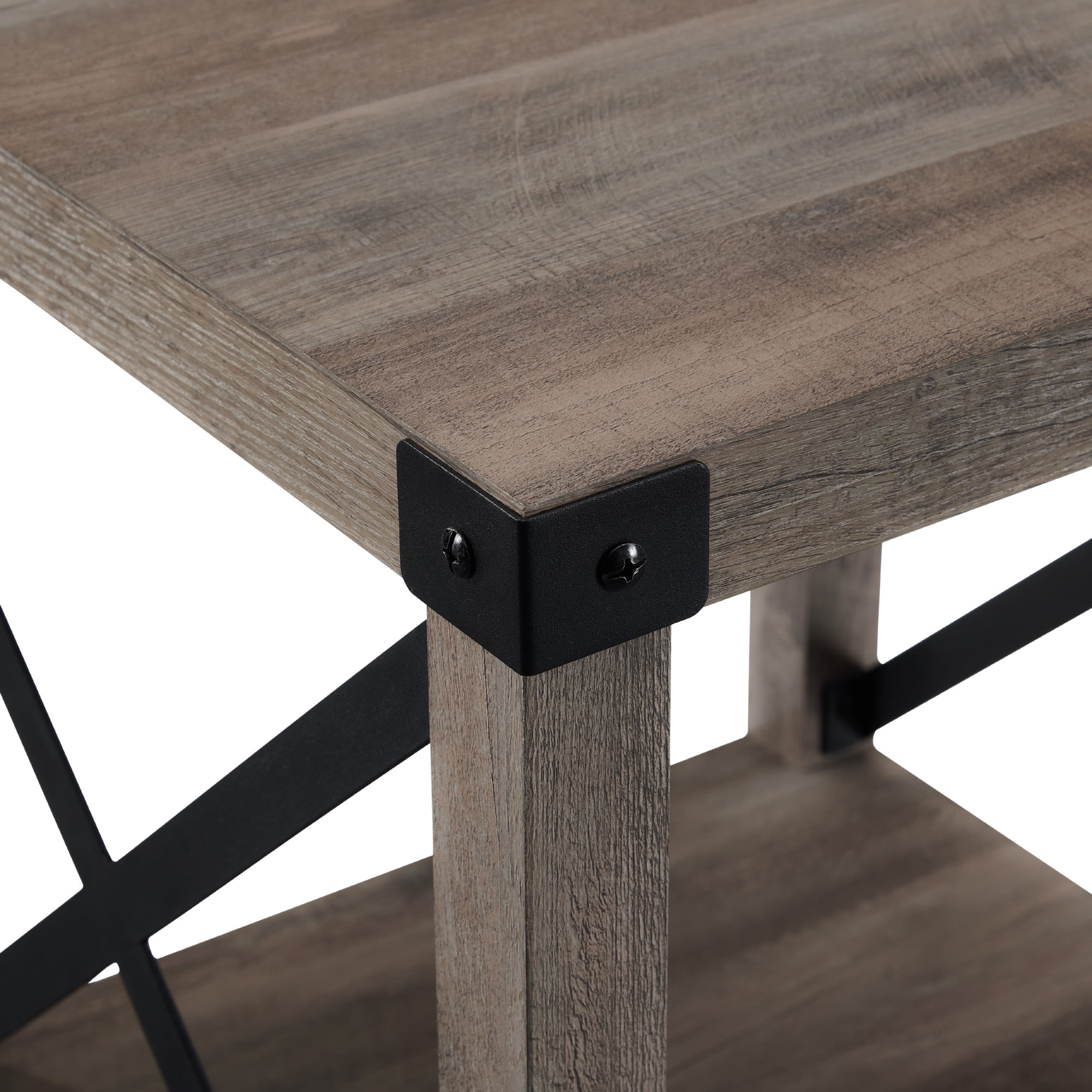Walker Edison Farmhouse Open Storage Side Table, Set of 2, Grey Wash