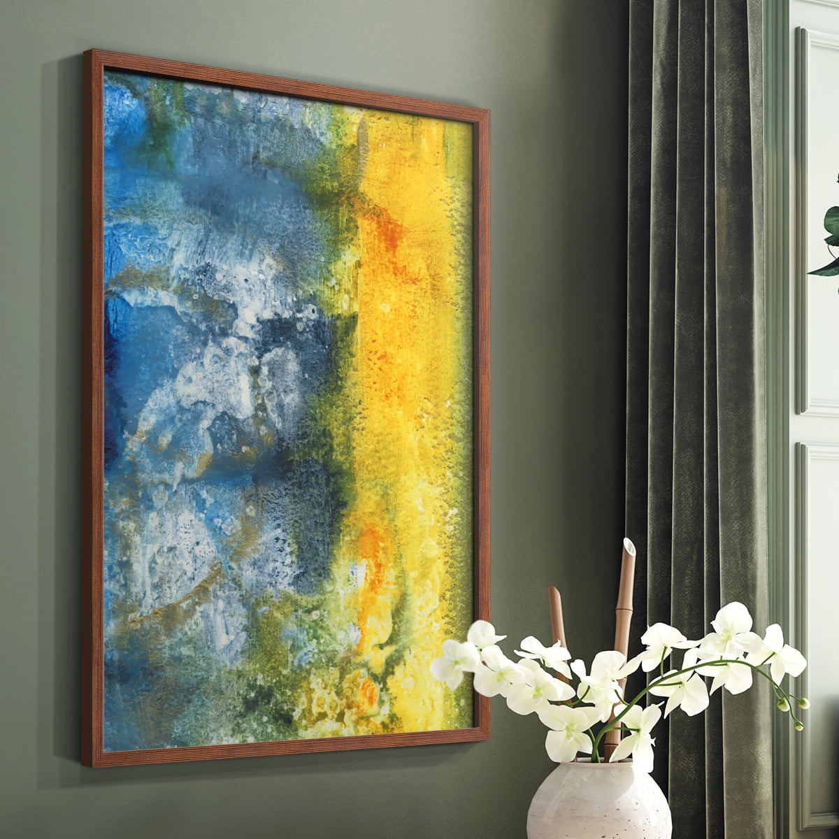 Aquatic Energy II Framed Print in Brown Solid Wood Framed Print No Nail Hanging