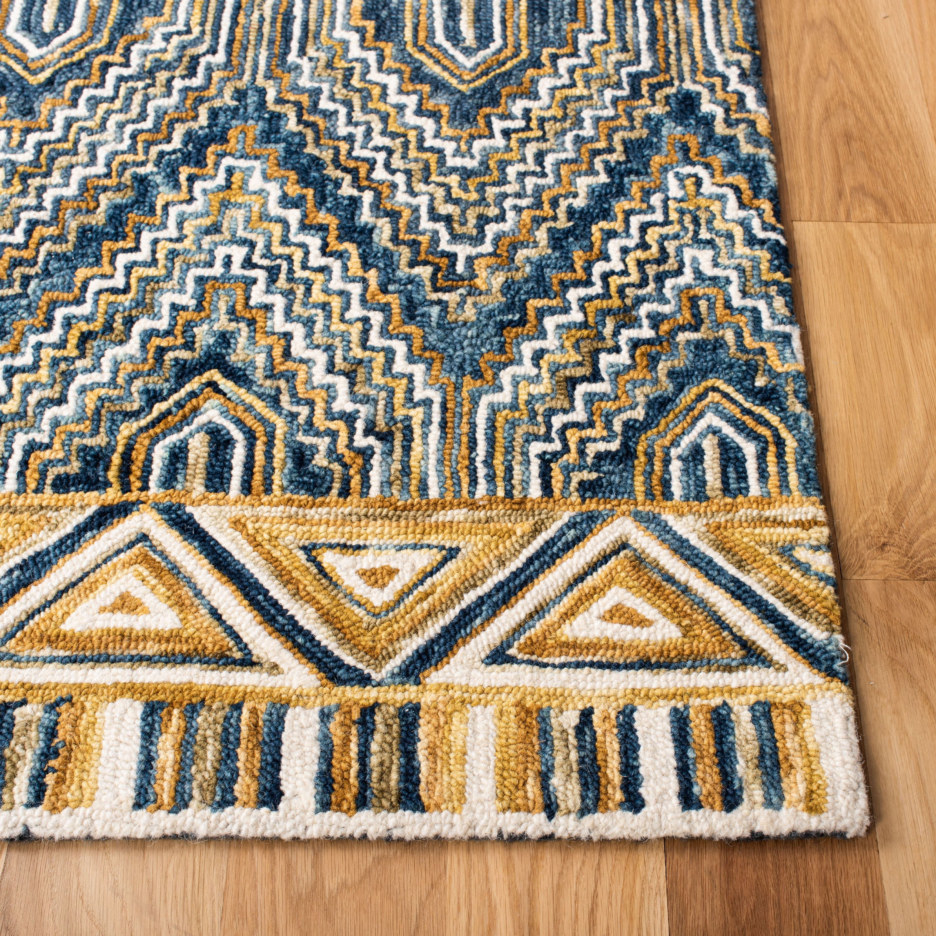 SAFAVIEH Aspen Sylvester Geometric Hexagons Wool Area Rug, Blue/Gold, 5' x 8'