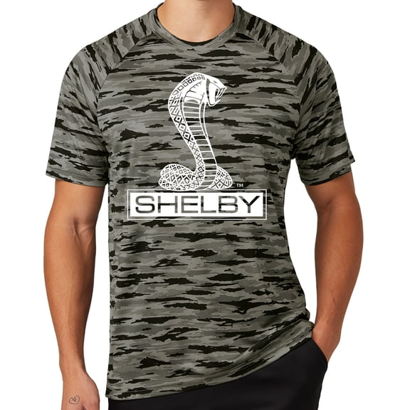 Mens Ford Mustang Shelby COBRA Moisture-Wicking Camo Tee Shirt, Extra-Small Black
