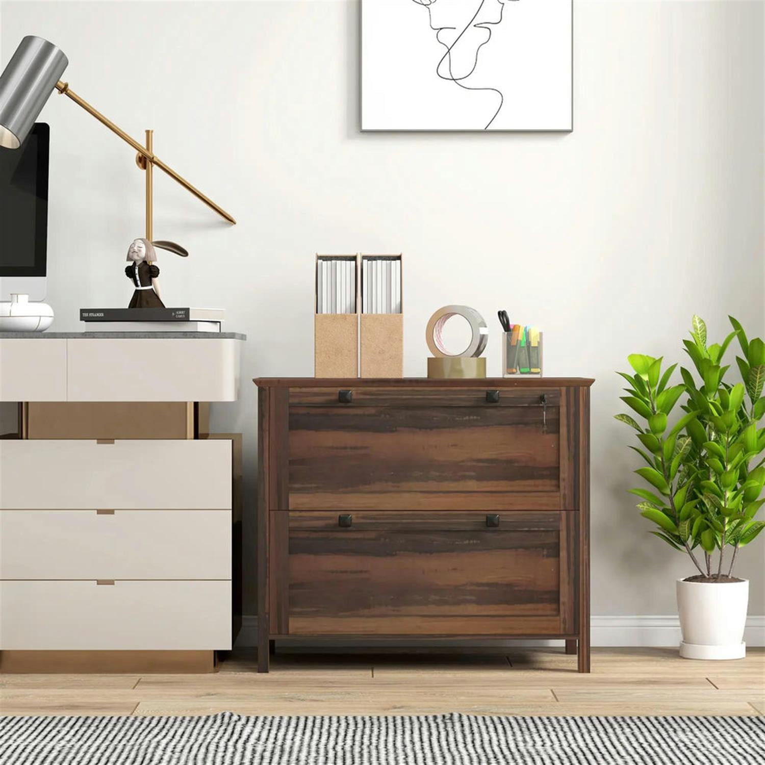 Demi Bonn Modern 2-Drawer Filing Cabinet with Adjustable Hanging Bar, for Letter, A4 and Legal Size, Home Office, Lateral File Cabinet, Brown