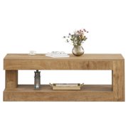 Fnova 47 Farmhouse Coffee Tabl, 2-Tier Rectangular Accent Center Tea Cocktail Table with Storage for Living Room