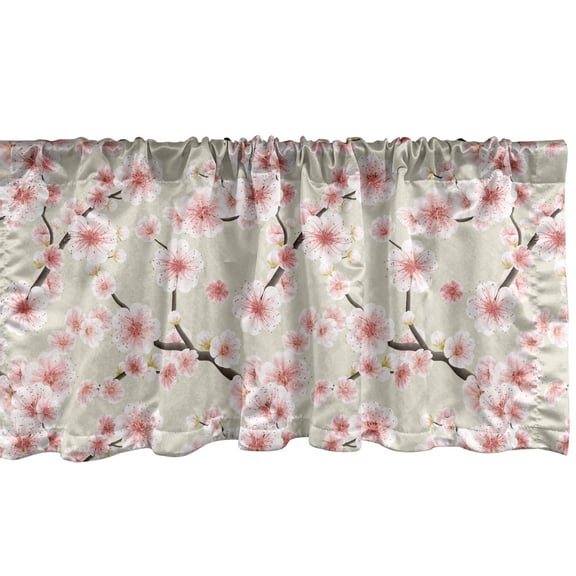 East Window Valance Pack of 2, Japanese Flowering Cherry Blossom Symbolic Coming of Spring Season Eastern Inspired, Rod Pocket Curtain Valances for Kitchen Bedroom, 54" X 12", Beige Rose, by Ambesonne