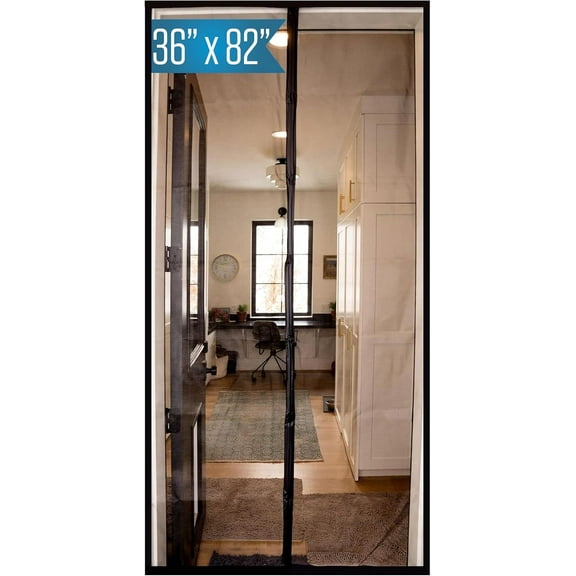 NeoMart Magnetic Screen Door – Heavy Duty, Hands Free Fiberglass Mesh with Self Closing Magnetic Seal, Black Trim – Fits 34" x 80" Doors (Screen Size 36" x 82")