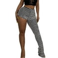 thumbnail image 2 of Coduop Women Fuzzy One Leg Stacked Pants Black and White Striped Knitted Skinny Wide Leg Pants, 2 of 8