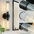 thumbnail image 3 of Deyidn 19.84" Black Modern Wall Sconce - 2-Light Dimmable Bathroom Vanity Light with Threaded Glass Shade, 3 of 5