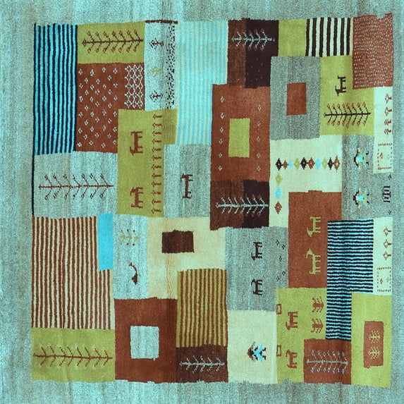 Ahgly Company Indoor Square Abstract Light Blue Contemporary Area Rugs, 7' Square
