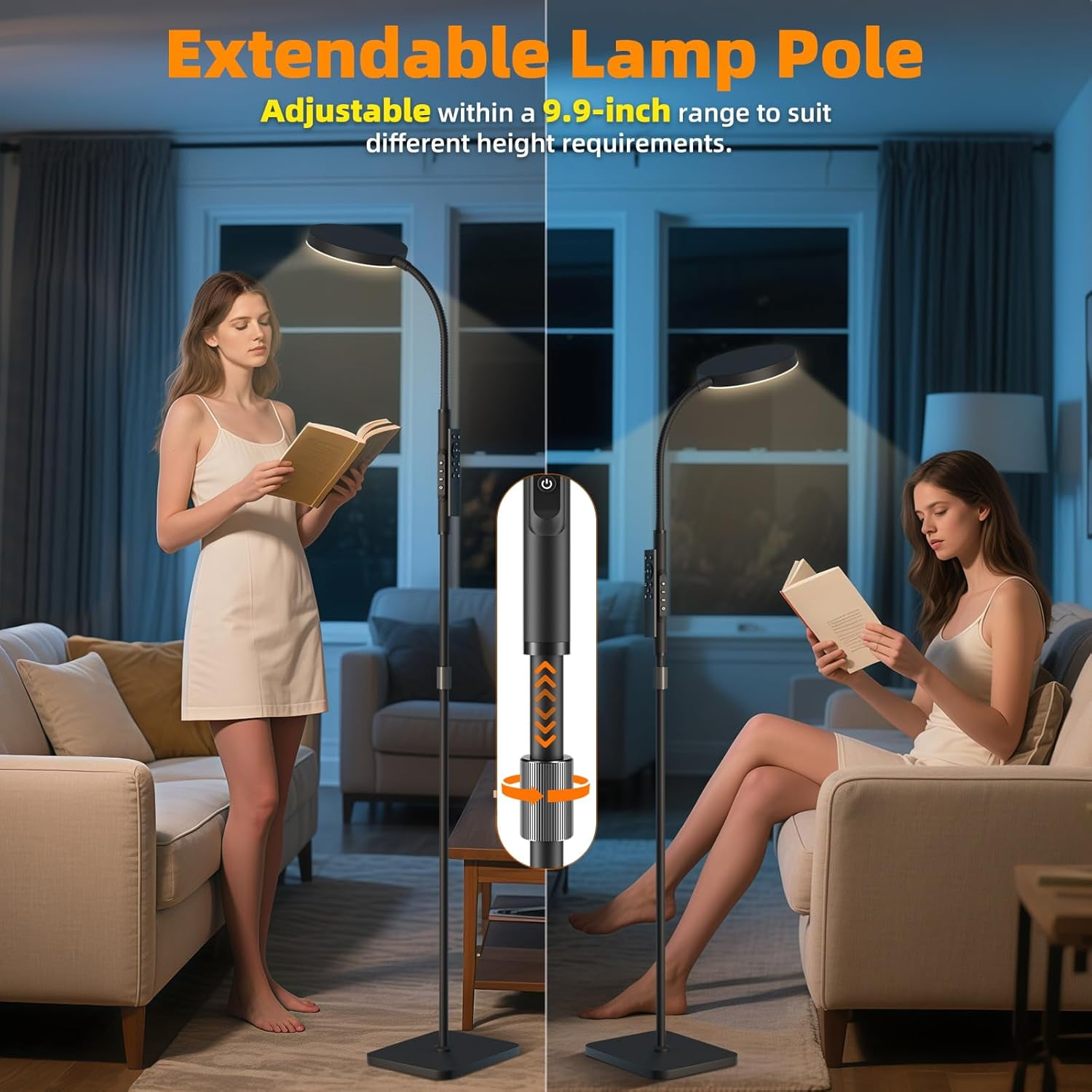 Floor Lamp, Adjustable Height Floor Lamps for Living Room Bedroom, 120 LED Super Bright Standing Lamp Remote & Touch Control Dimmable Gooseneck Tall Stand Reading Lamp for Office Craft, Gold