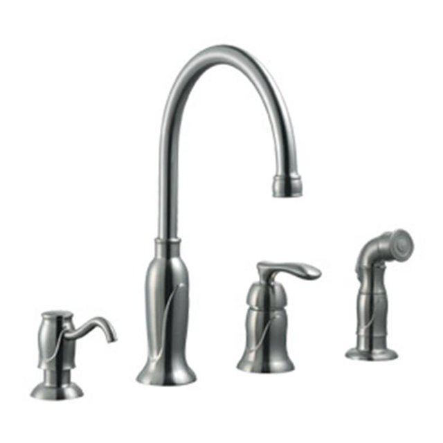 Madison Kitchen Faucet with Sprayer and Soap Dispenser, Satin Nickel Finish