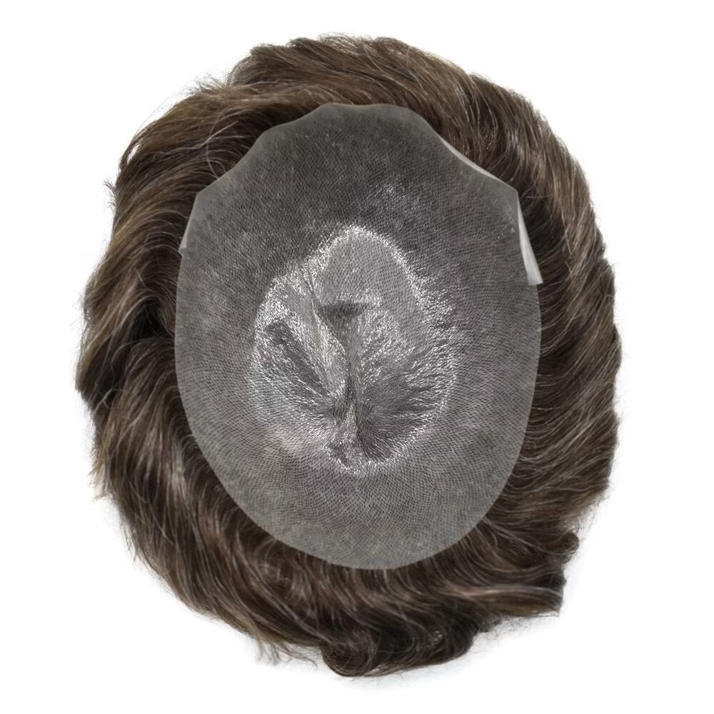 LYRICAL HAIR Toupee for Men 0.04-0.06mm Ultra Thin Skin Mens Toupee Hairpiece Human Hair Replacement Systems All V-Looped PU Toupee Hair for Men Natural Hairline Mens Hair Wig Units