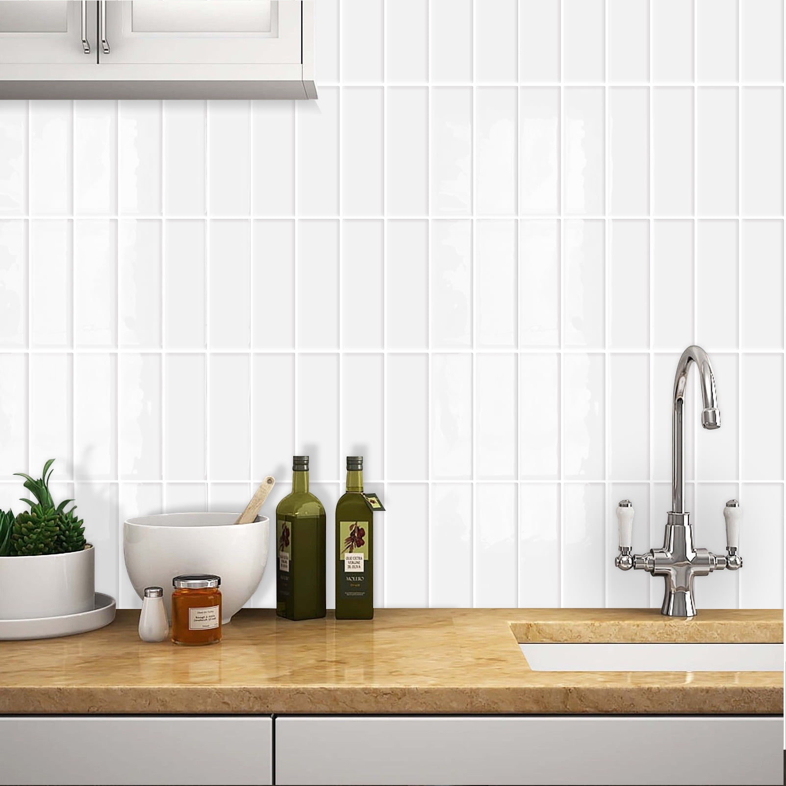 DEWOO 10pcs Peel and Stick Backsplash Wall Tiles, Extra Thick 3D Wall Panels, Heat & Water Resistant, Easy DIY Kitchen, Bathroom, Laundry, Fireplace & Rental Home Wall Décor (White, 12"×12")