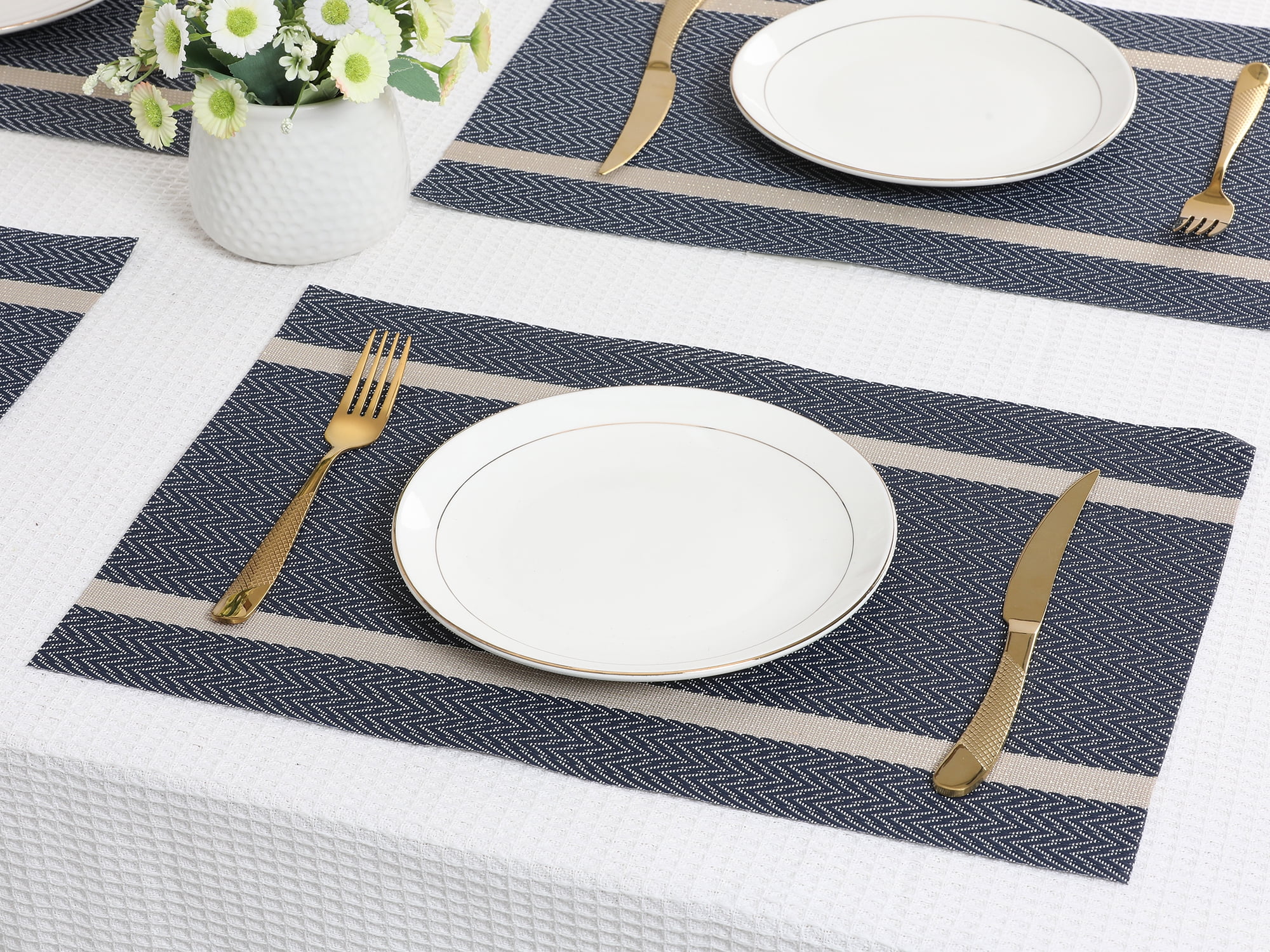 Unique Bargains Set of 8 Vinyl Placemats for Kitchen Washable Table Placemats Dark Blue