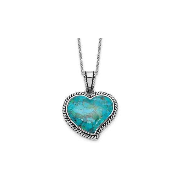 Turquoise Heart Pendant Necklace in Sterling Silver with Chain (16 inches) for Women