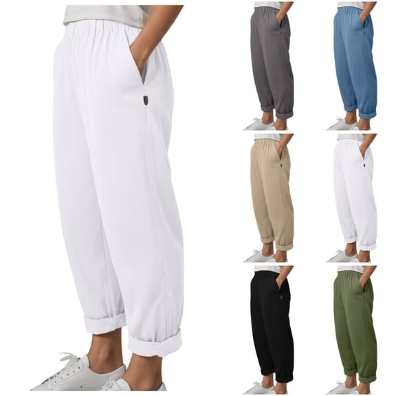 COMVALUE Pant for Women Spring Summer Lightweight Casual Boho Beach Pants Wide Leg High Waisted Trousers (White, XL)