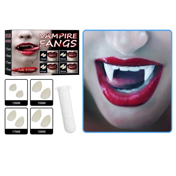 Dientes De Vampiro Colmillos – 3 Pares De 13, 15 Y 17 Mm Con Adhesivo Y Pinzas, Perfectos Para Cosplay Y Fiestas De Halloween