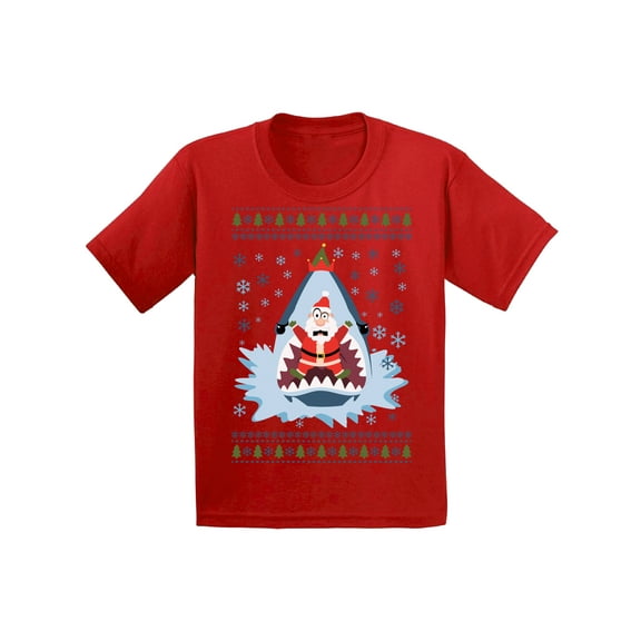 Awkward Styles Christmas T-Shirt for Boys Girls Xmas Santa in Shark Kids T Shirts
