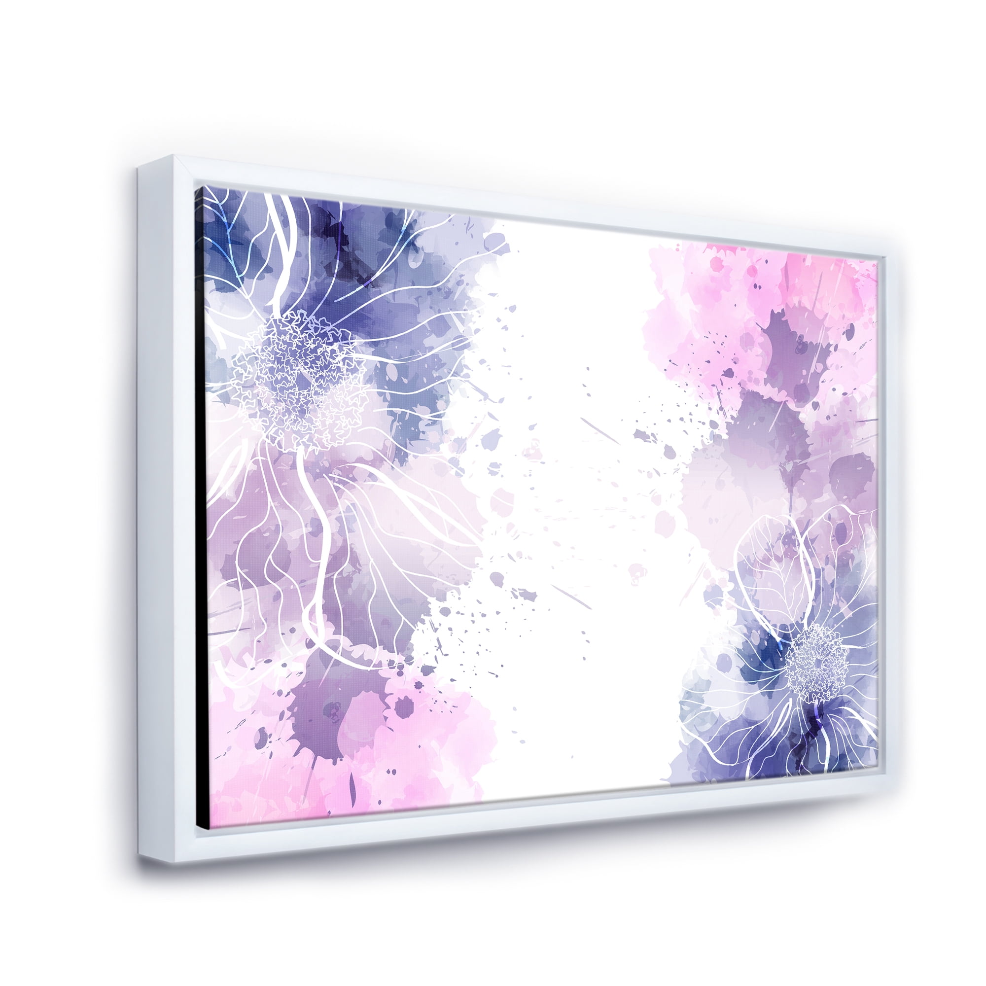 Designart 'Pink and Purple Abstract With Colorful Splashes I' Modern Framed Canvas Wall Art Print