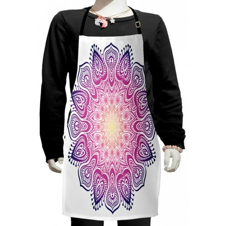 

Mandala Kids Apron Meditational Round Lace Inspired Element Heart Shapes and Blended Color Bohemian Boys Girls Apron Bib with Adjustable Ties for Cooking Baking Painting Multicolor by Ambesonne