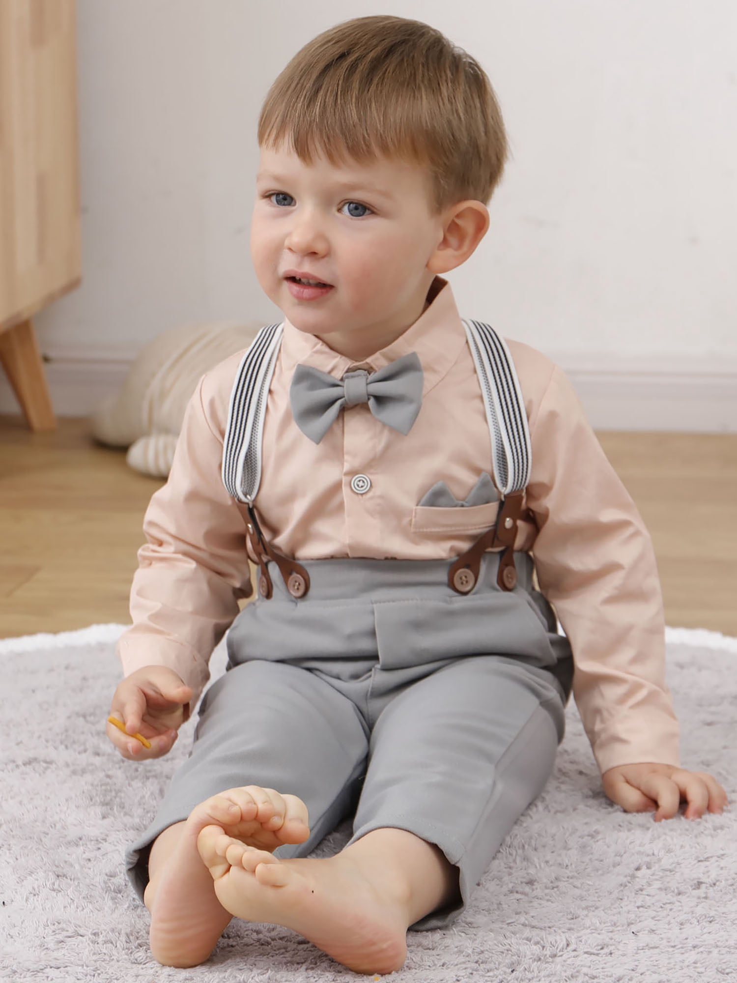 CARETOO Toddler Baby Boy Clothes Suit Gentleman Wedding Formal Dress Shirt Bowtie Suspender Pants