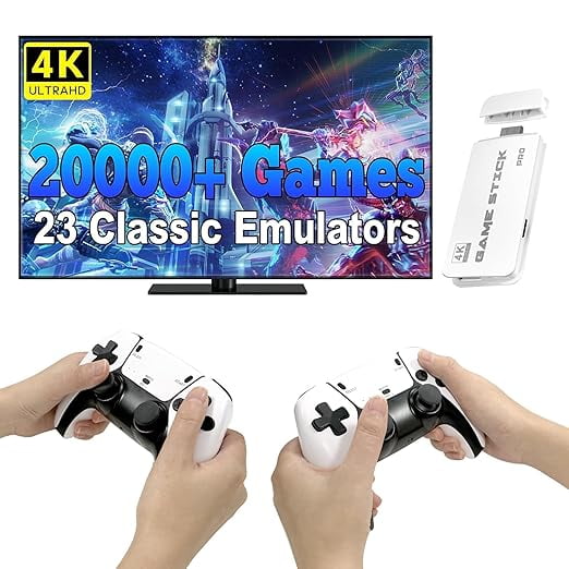 Retro Game Console, 64G 20000  Games Nostalgic Game Stick, 4K HD Output, Retro Games TV Stick with 23 Emulators, Dual 2.4G Wireless Controllers, Nostalgic Gift for Family, Friends, and Children