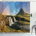 thumbnail image 1 of Iceland Shower Curtain, Landscape Picturesque with a Rainbow on the Background Volcanic Area Exploration, Fabric Bathroom Set with Hooks, 69W X 75L Inches Long, Multicolor, by Ambesonne, 1 of 3
