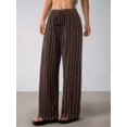 thumbnail image 4 of Women'S Striped High Waist Drawstring Wide Leg Loose Casual Trousers with Pockets Dark Brown XL, 4 of 9