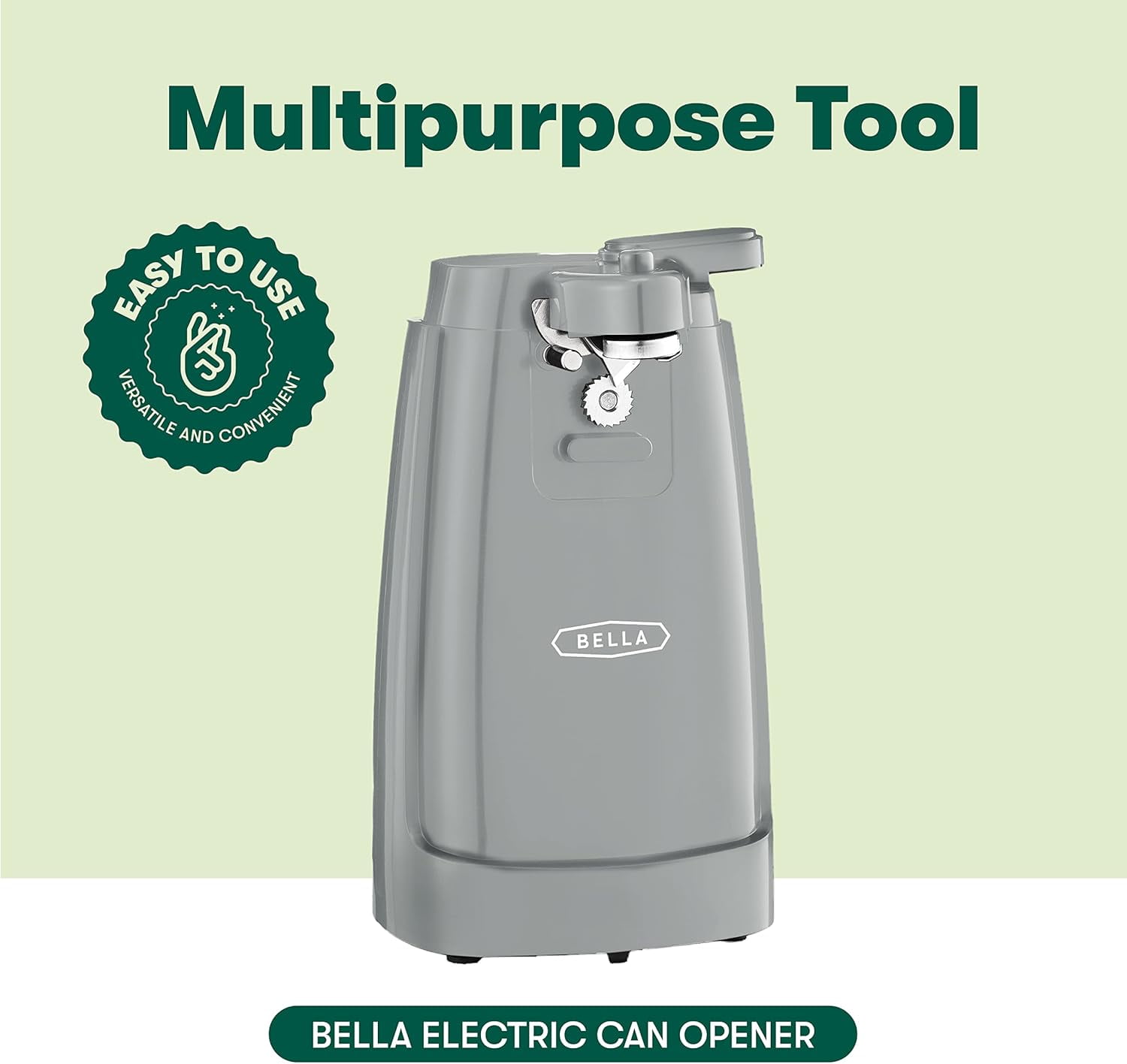 Electric Can Opener and Knife Sharpener, Multifunctional Jar and Bottle Opener with Removable Cutting Lever and Cord Storage, Stainless Steel Blade, Sage
