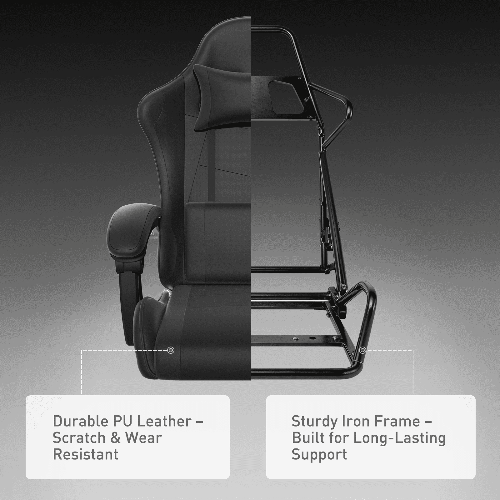 MoNiBloom Ergonomic Gaming Chair with Footrest, Adjustable Headrest and Lumbar Support for Office and Gaming, High-Back Racing Style Computer Desk Chair, Black (Wide Seat)