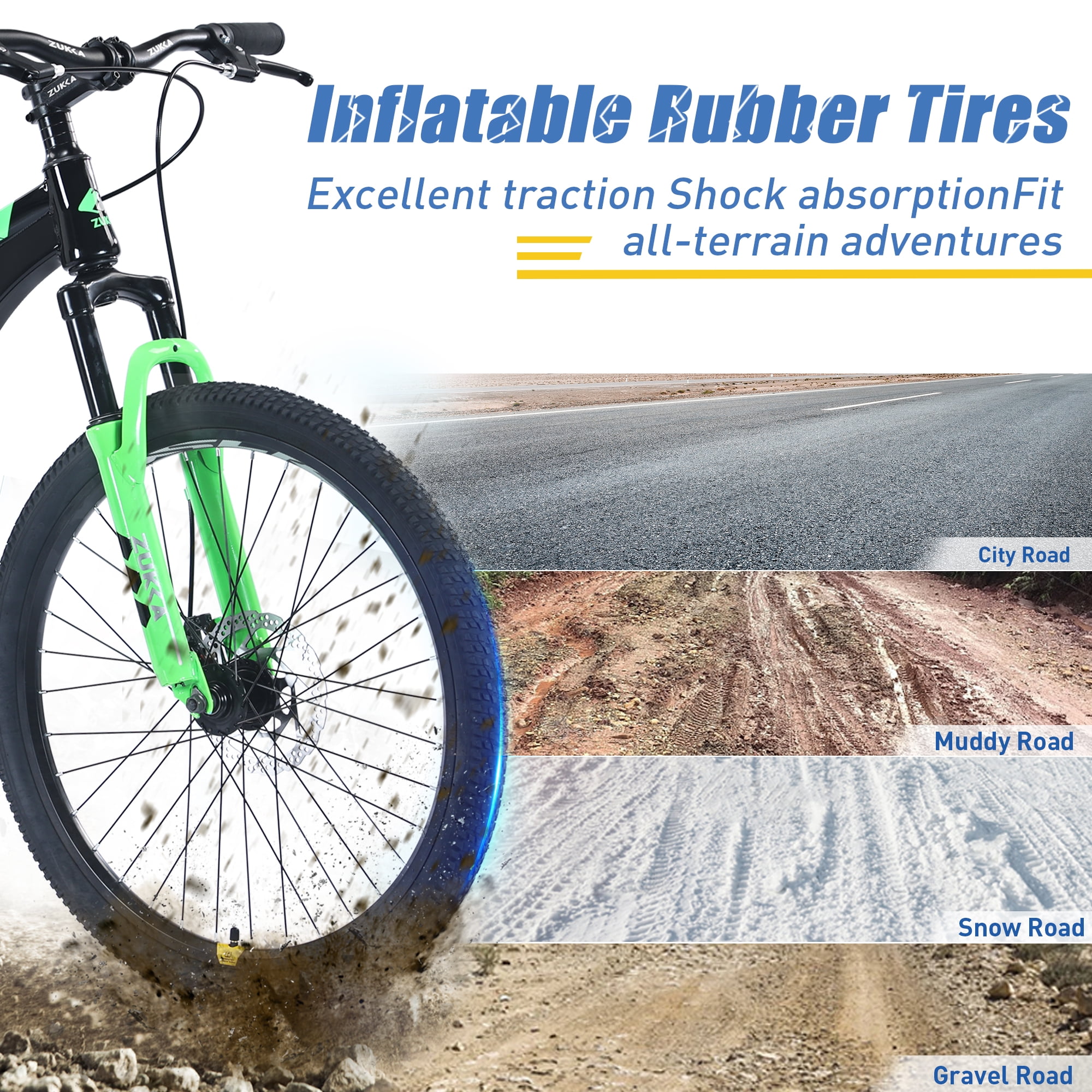 24-Inch MTB with Steel Frame, Shock-Absorbing Fork & Dual Brakes, Ideal for Beginner Riders-Black