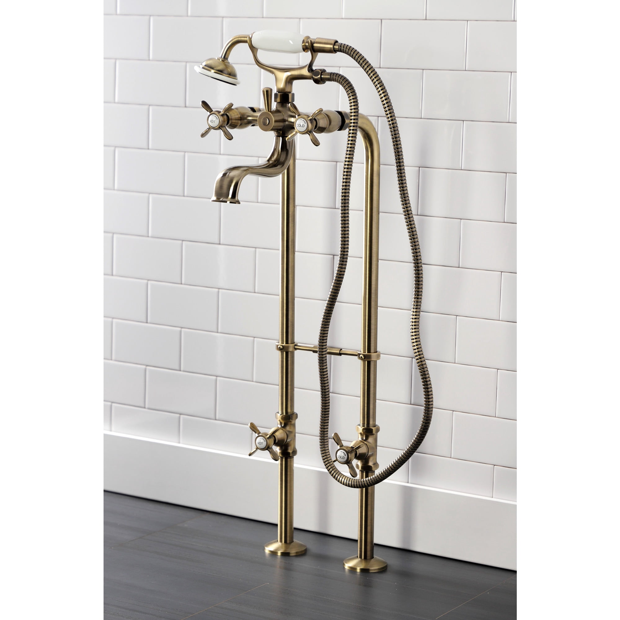 Kingston Brass CCK246K3 Essex Freestanding Clawfoot Tub Faucet Package with Supply Line, Antique Brass