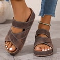 thumbnail image 2 of Rokment Womens Platform Slip on Sandals 2026 Beach Fashion Casual Crooss Band Leather Chunky Wedge Mid Heel Slides Summer Shoes Brown Size 6, 2 of 6