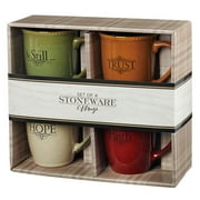 Set of Four Rustic Stoneware Coffee/Tea Mugs w/Bible Verses Sage Green, Ivory, Paprika Red, Pumpkin Orange  Inspirational Coffee/Tea Cup for Men and Women