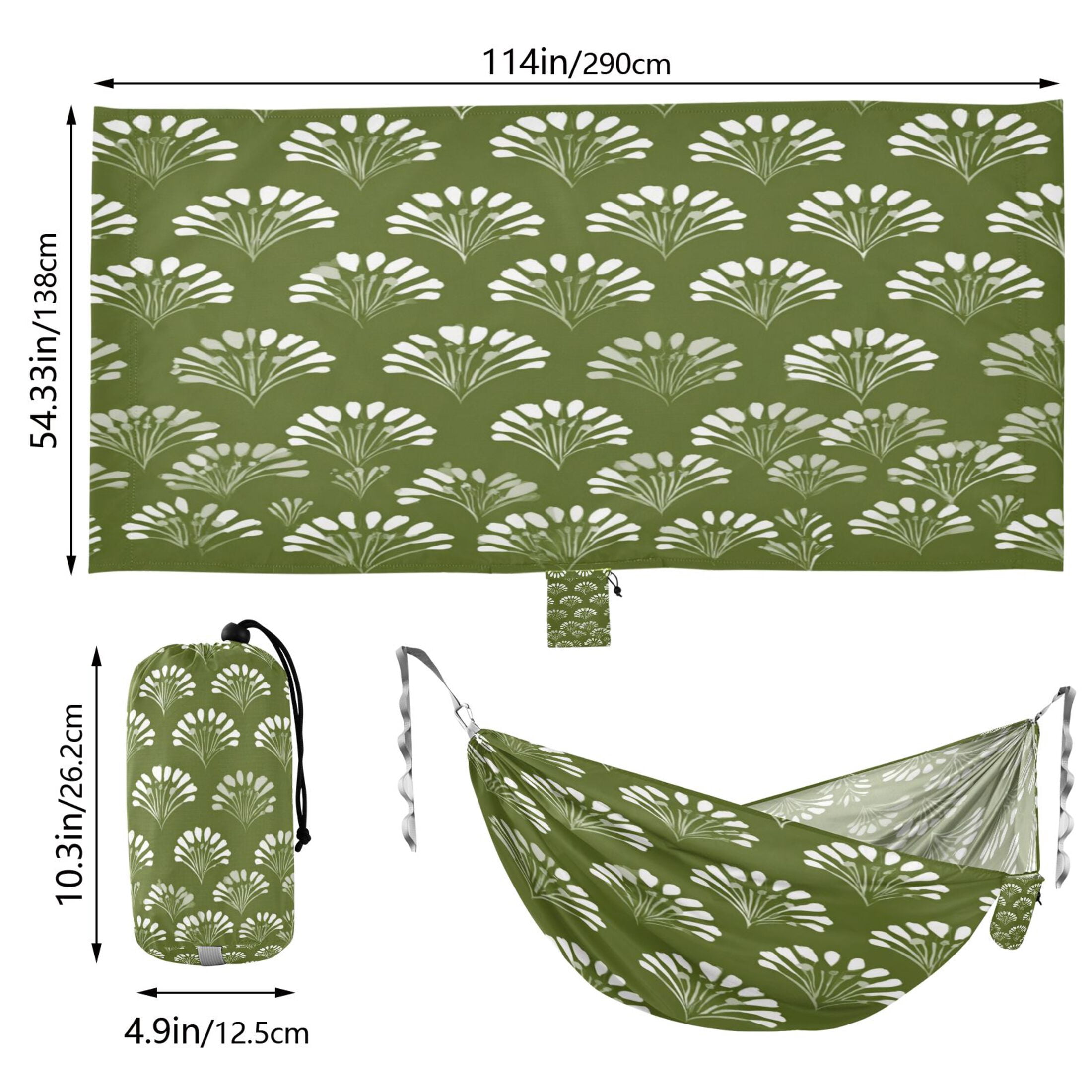 Hanging Hammock Portable Travel Camping For Outdooor Beach Camping Hiking Olive Green & White Color Palette