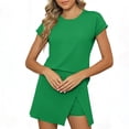 thumbnail image 2 of Summer Clothing Sets for Women Short Sleeve Top and Skorted Shorts Set 2 Piece Casual Workout Skirted Sweatsuits (M, Green), 2 of 6