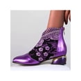 thumbnail image 4 of Frontwalk Womens Ankle Boot Rhinestone Dress Shoes Embroidered Flowers Winter Boots Wedding Fashion Booties Women Chunky Heel Purple 6, 4 of 5