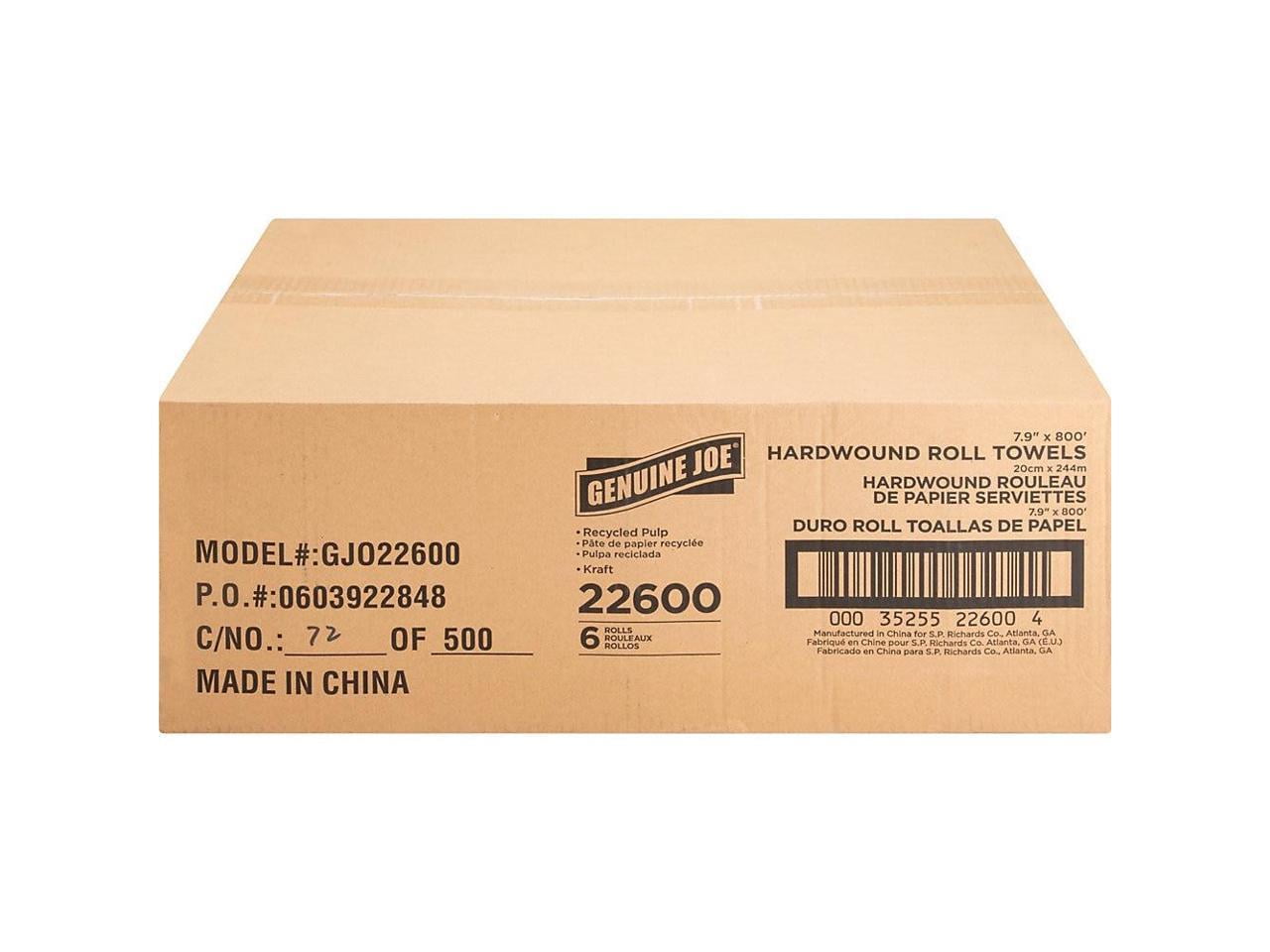 Genuine Joe, GJO22600, Embossed Hardwound Roll Towels, 6 / Carton, Natural