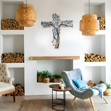 Metal Cross Tree Wall Decor, Tree of Life Wall Cross,15.7x14.3 in Metal Tree of Life Hanging Crosses Wall Decor for Hanging in Spaces Such As Living Rooms, Study Rooms and