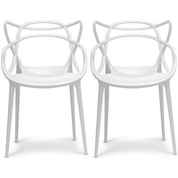 2xhome Set of 2 Stackable Contemporary Modern Designer Plastic Dining Chairs, Open Back Chairs for Indoor or Outdoor Use, White