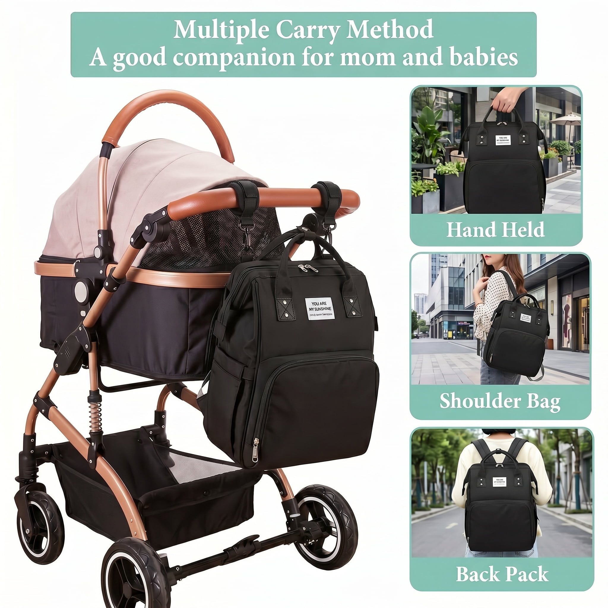 Diaper Bag Backpack with Changing Station, Waterproof Large Capacity Travel Baby Bag for Mom Dad, USB Charging Port, Baby Shower Gifts, Black