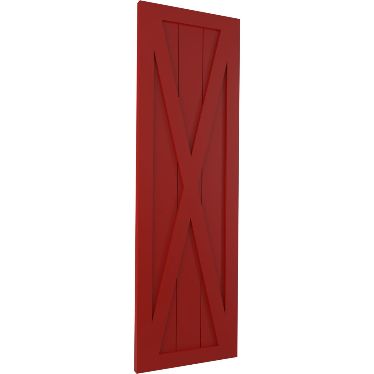 15"W x 65"H True Fit PVC Single X-Board Farmhouse Fixed Mount Shutters, Fire Red (Per Pair - Hardware Not Included)