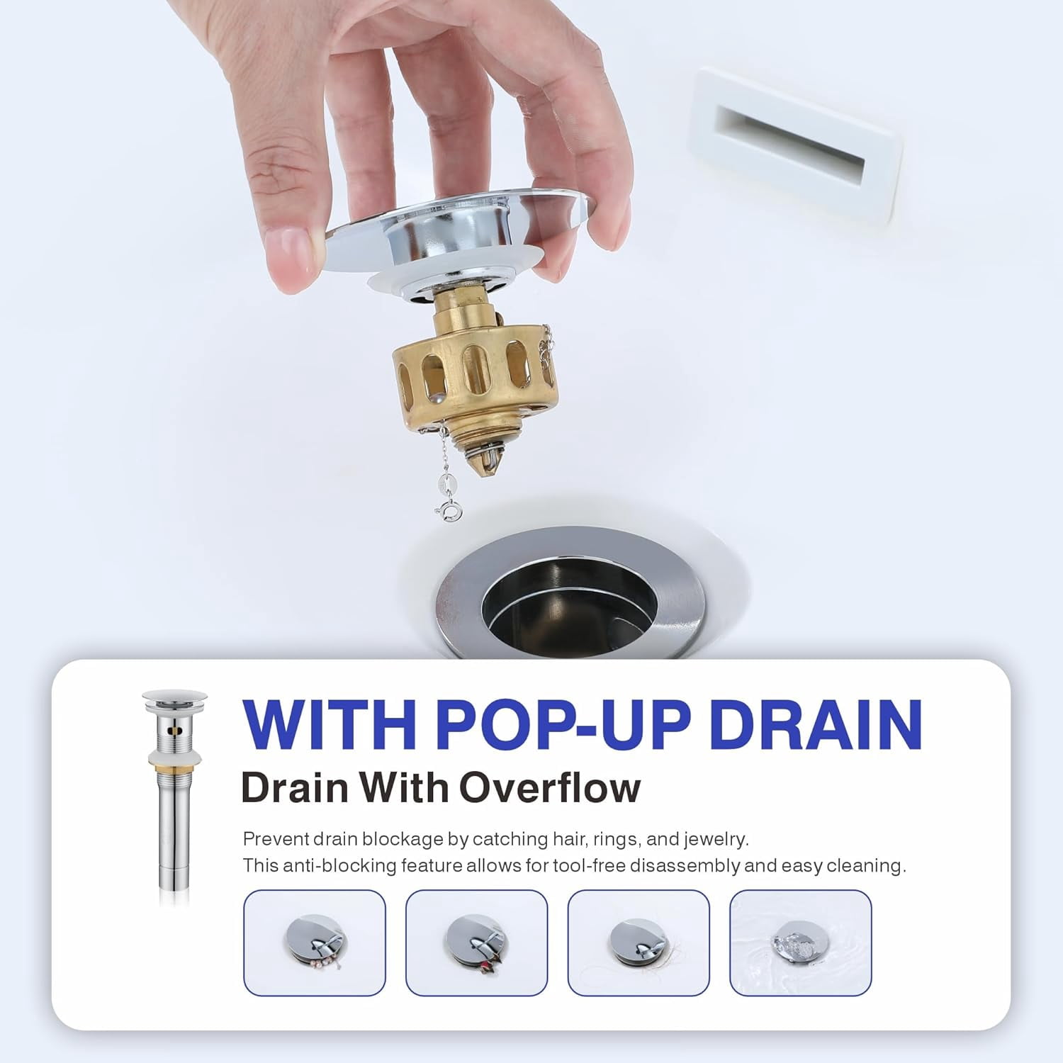 Bathroom Sink Faucet with Pull Down Sprayer, Chrome Single Handle Pull Out Faucet with Pop-Up Drain, 1 or 3 Hole Laundry Bar Basin Faucet with Deck Plate