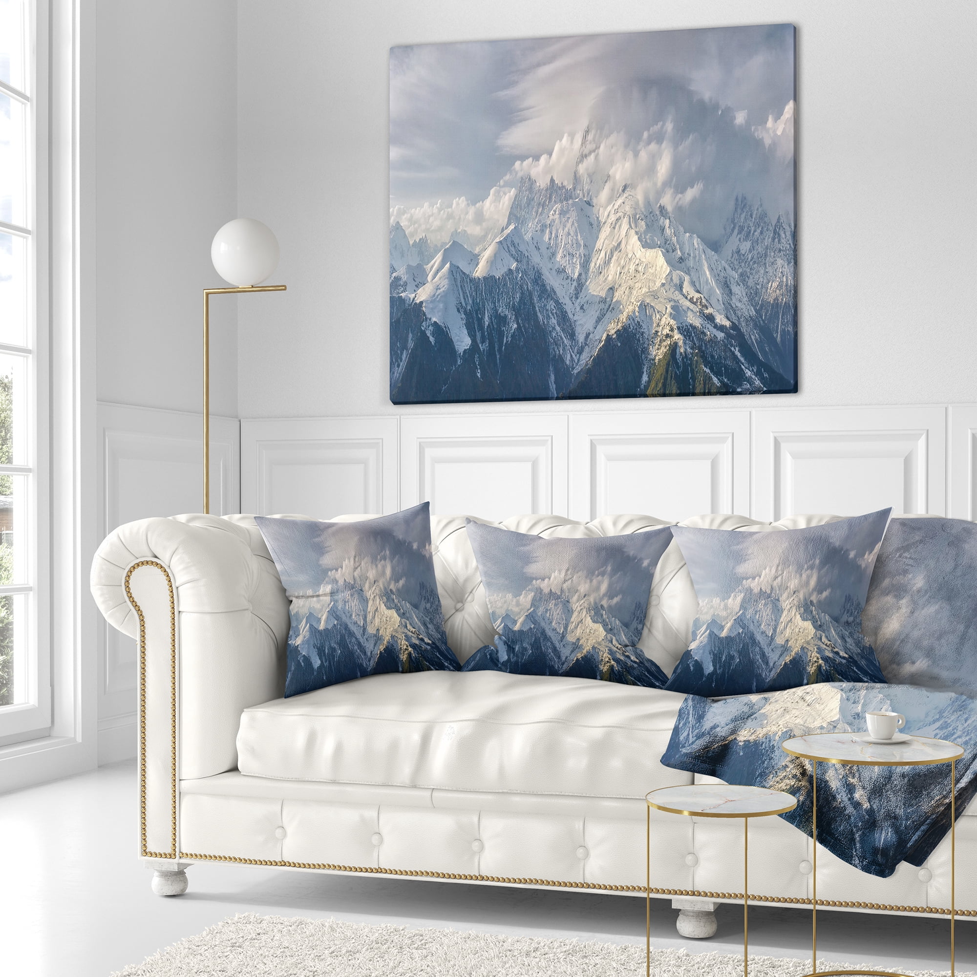 Designart Ushba Peak in Clouds - Landscape Photography Throw Pillow - 16x16