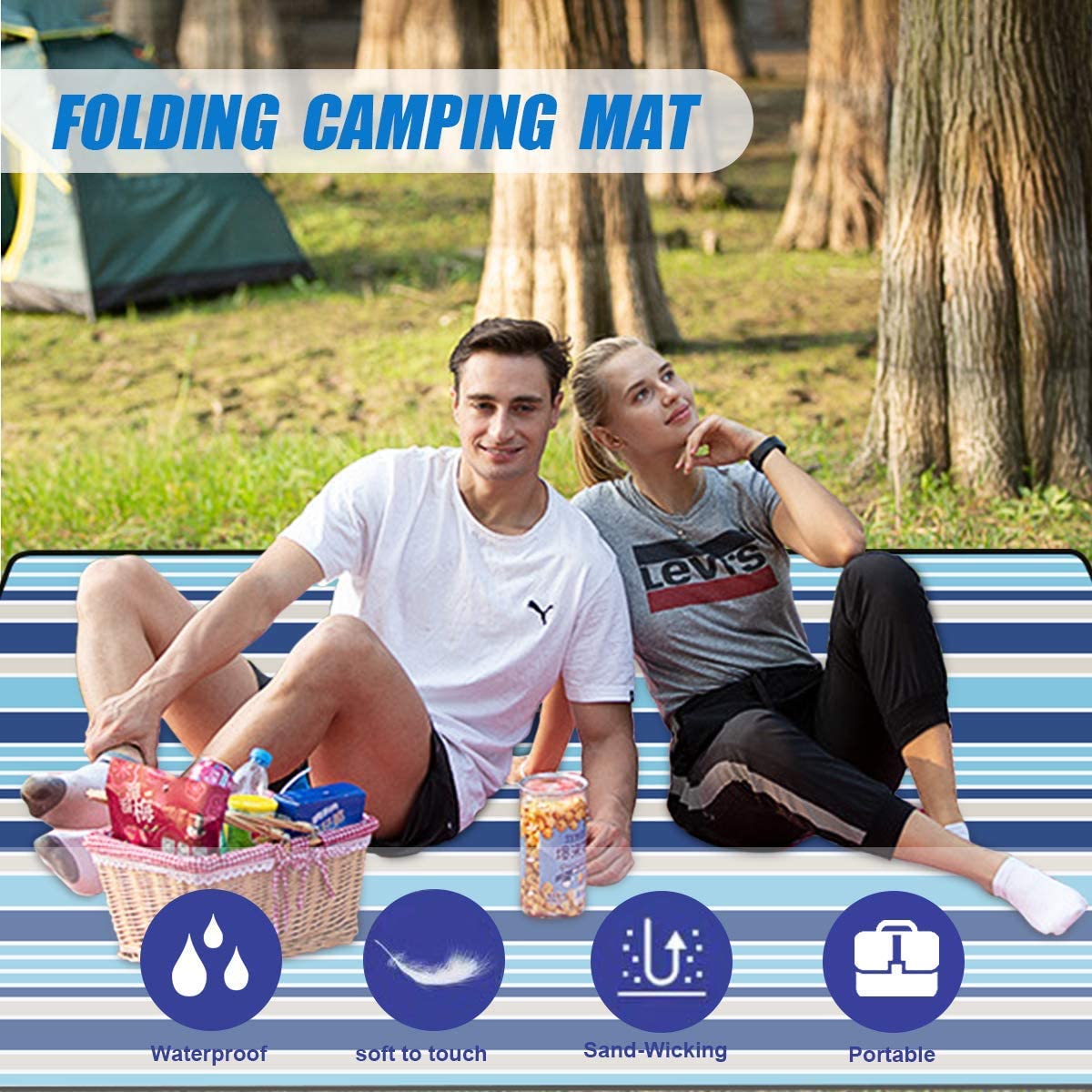 Mumu Sugar Outdoor Picnic Blanket,Extra Large Picnic Blanket 80x80 with 3 Layers Material,Waterproof Foldable Picnic Outdoor Blanket Picnic Mat for Camping Beach Park Family Concerts Fireworks