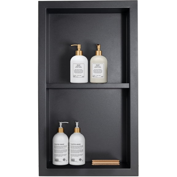 Stainless Steel Shower Niche No Tile Needed Recessed, 24" x 12" Recessed Wall Niche Shelf for Bathroom Storage-Sliver (with Partitions, Black)